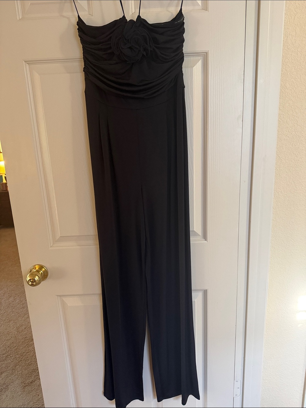 Express Black Strapless Wide-Leg Jumpsuit with Rosette